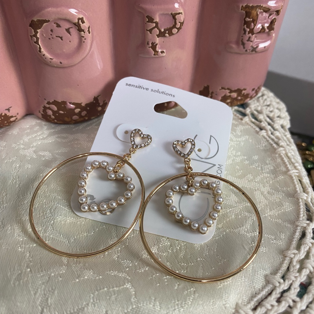 Icing Jeweled Gold Tone & Faux Pearl Heart Dangle Earrings